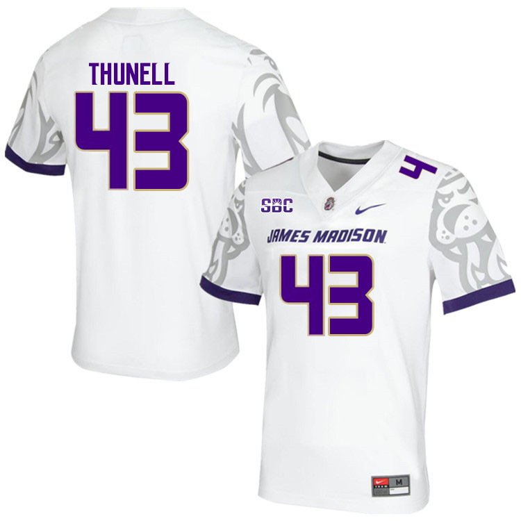 Men-Youth #43 Cooper Thunell James Madison Dukes College Football Jerseys Stitched Sale-White